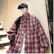 控价59港风格子衬衫宽松外套男女衬衣百搭格子外套CS2431P35，男装衬衫，电商A128