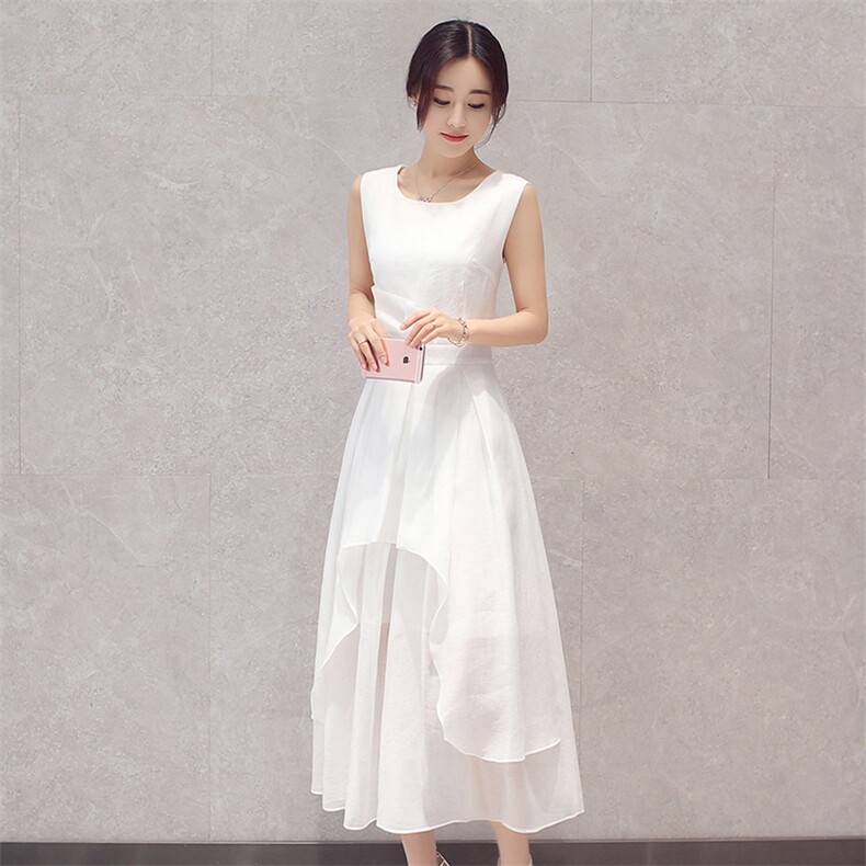 2024年夏季短袖中长款A型套头高腰圆领通勤欧根纱连衣裙韩版街头，女装连衣裙，火爆靓佳人