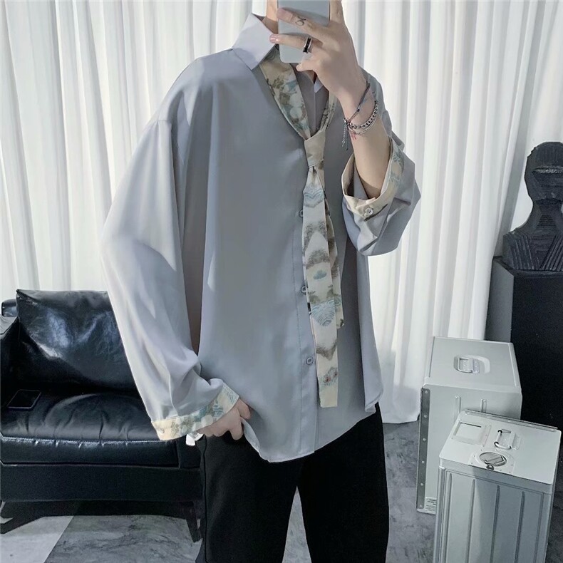 长袖衬衫配领带春款男港风潮流C022P25,男装衬衫,星座1116-2