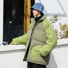 美式复古羊羔毛棉衣拼接棉服外套男女情侣潮牌休闲保暖M8022-P95，男装棉衣，星座1109-3