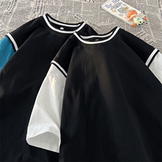 现货港风美式潮牌男大码拼接撞色潮短袖T恤男XT77092-P42，男装T恤，电商A042