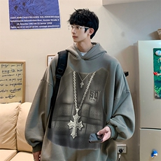 西海岸oversize连帽卫衣男小众设计感美式重磅硬挺ins潮牌外套秋，女装短外套，星座514-2(原B239)