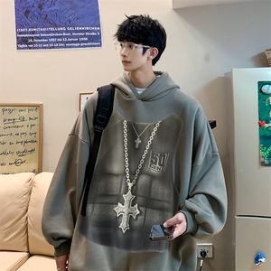 西海岸oversize连帽卫衣男小众设计感美式重磅硬挺ins潮牌外套秋图片