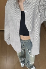 B221美式ins高街暗黑宽松条纹长袖衬衫SY2540-特P35控59，男装衬衫，电商B221