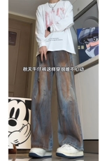 扎染破洞牛仔裤男秋季新款直筒复古嘻哈高街裤子-A1189TP45控65，男装牛仔裤，电商B241