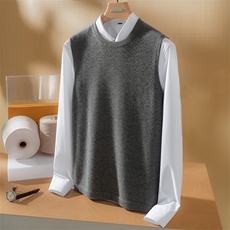 2025年秋季新款十二针平面背心圆领针织男士羊绒衫时尚休闲通勤，男装羊绒套衫，高粱穗羊绒