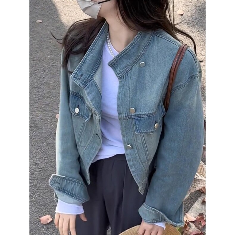 2025春秋新款设计感牛仔外套女士百搭气质休闲短款机车服夹克上衣,男装工装外套,星座1210-1