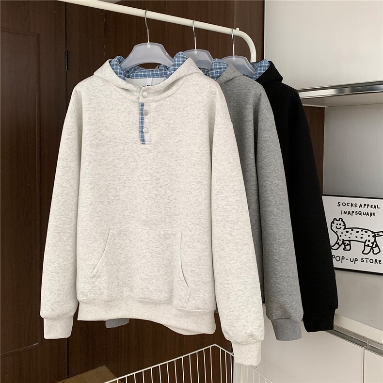 现货内里格子纽扣连帽卫衣D309B-CC31-P5588，男装卫衣，电商D309B