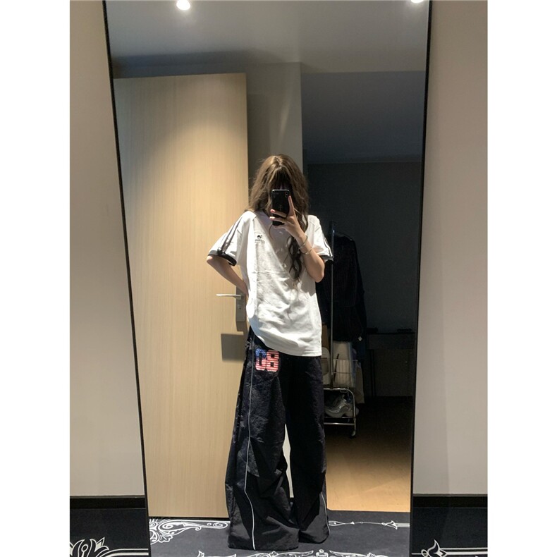 B3090-P46银莲YINLIAN美式复古字母印花阔腿休闲裤,男装休闲裤,电商B323A