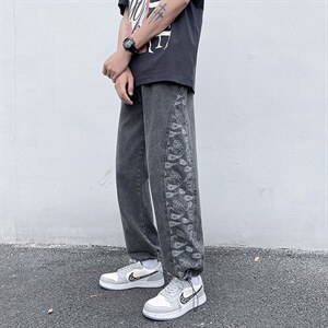 腰果花牛仔裤男宽松直筒潮牌休闲裤港风帅气百搭阔腿裤N3690-P45图片