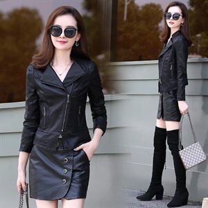 潮流拼接休闲时尚纯色2021年秋季皮衣立领拉链,女装皮衣,阿菲诺依