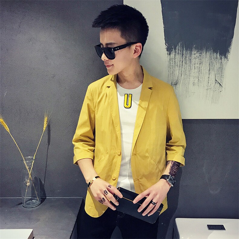 100%聚酯纤维 社会小伙夜店7分中袖小西装五分袖西服男 8865图片