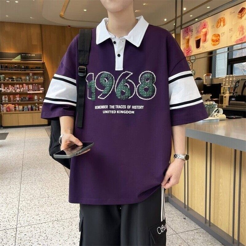 25062-特P40夏季时尚休闲T恤男打底衫港风宽松翻领短袖POLO衫,男装T恤,电商D310B