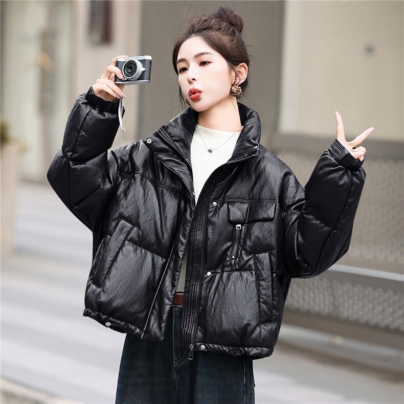 冬季抗风蛋白PU皮立领羽绒服外套加厚保暖2025新品白鸭绒面包服女,女装羽绒服,意芙