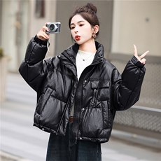 冬季抗风蛋白PU皮立领羽绒服外套加厚保暖2025新品白鸭绒面包服女，女装羽绒服，意芙