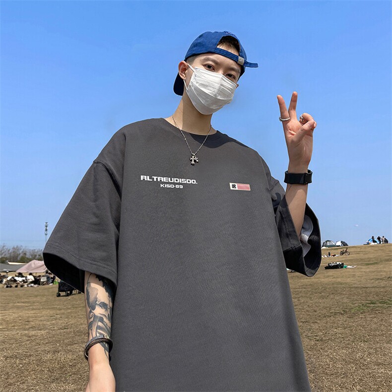 抖音得物二开现货220克夏装重磅美式高街宽松短袖t恤MT208,男装T恤,电商A486-1