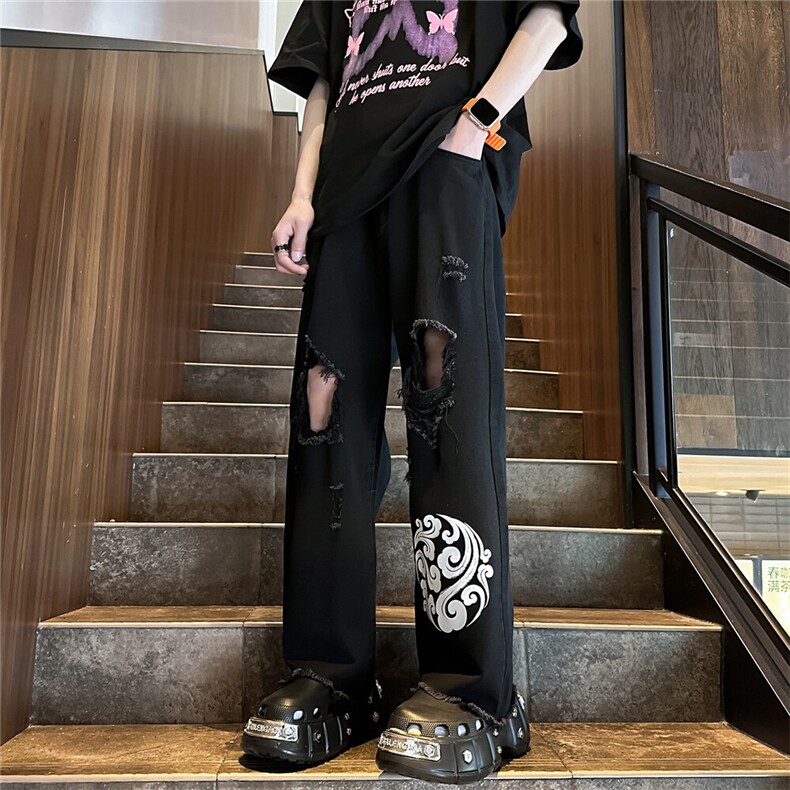 k1080-p55-控78M-5XL现货oversizecleanfit显瘦黄泥牛仔裤破洞,男装牛仔裤,星座116