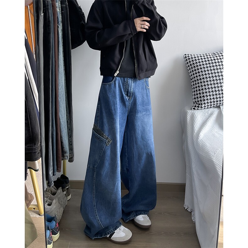 DP9935-P58弯刀裤男美式高街复古宽松休闲裤小众廓形水洗牛仔裤,男装休闲裤,电商C233
