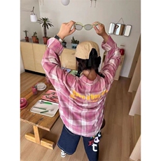 春秋季美式复古撞色格子防晒衬衫男女长袖宽松薄款衬衣慵懒风外套，男装衬衫，星座506A
