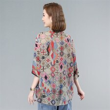 2021夏季新款时尚气质宽松蝙蝠袖印花衬衫，女装衬衫，叶笙衣
