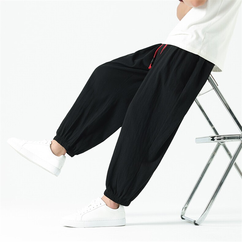 2025夏季新款日系大码男棉麻宽松亚麻休闲裤九分裤K29特批25,男装休闲裤,星座225-1