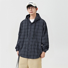 潮流格子衬衫连帽长袖帅气开衬外套DSA157B-CS4508-特P55，男装衬衫，电商A157B