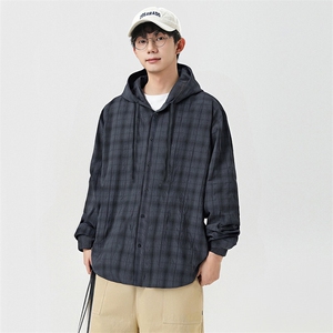 潮流格子衬衫连帽长袖帅气开衬外套DSA157B-CS4508-特P55图片