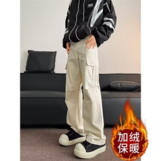 美式工装裤子男2024秋冬季褶皱垂感宽松加绒长裤T179-1加绒，男装工装外套，星座506