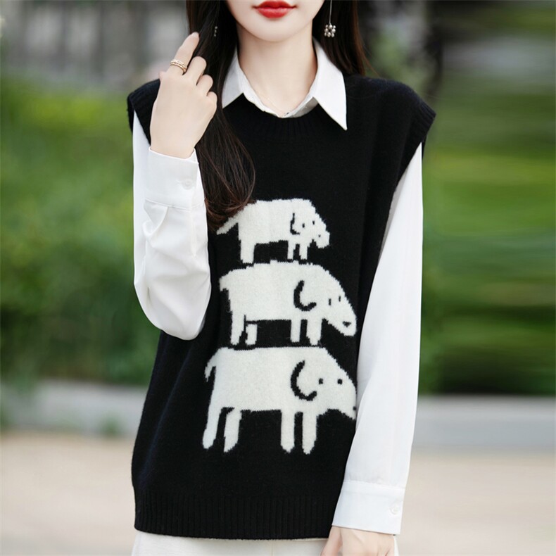 针织马甲背心女早秋洋气减龄外搭叠穿无袖上衣，女装马甲，邦太羊绒