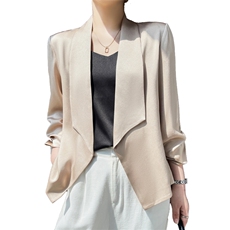 醋酸缎面白色小西装外套女夏薄款小格子休闲设计感小众七分袖西服，女装西装，朝贺羊绒