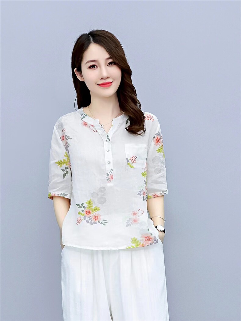 现货2023夏装新款高端品质苎麻洋气减龄上衣，女装衬衫，凝聚力