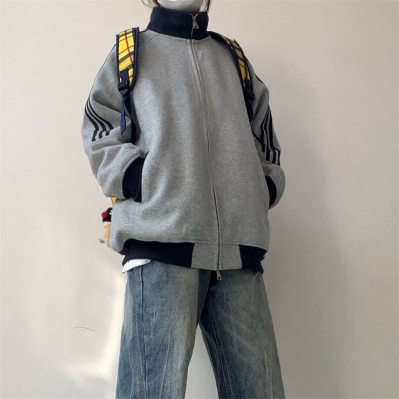 抖音得物高品质26春装美式高街重磅结构拼接织带立领卫衣外套CM42,女装短外套,电商A486
