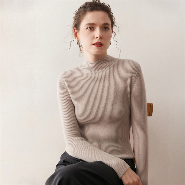 2025年秋季新款百搭女士半高套头衫,女装羊绒衫,泓仟羊绒