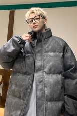 港风PU皮复古做旧设计钢印棉衣男MY77096P130控198抖控228，男装棉衣，星座227-7