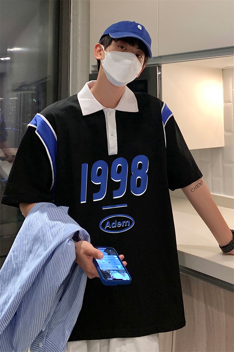 港风纯棉夏季休闲polo衫拼色印花短袖T恤男女PL6151P45控58,男装T恤,电商A268A