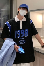 港风纯棉夏季休闲polo衫拼色印花短袖T恤男女PL6151P45控58，男装T恤，电商A268A