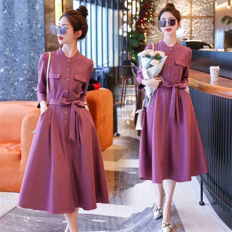 干练时尚风衣裙气质连衣裙2025秋新品修身显瘦纯色优雅女裙女衫，女装连衣裙，尚娜萱