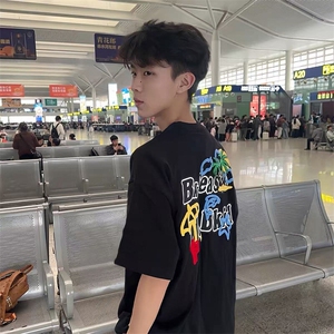 万针全刺绣工艺抖音得物高品质260克重磅纯棉双纱美式高街短袖T恤图片