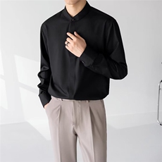 秋季制服中山装校服白衬衫男新中式立领西装衬衣长袖薄款潮青少年，男装西服套装，星座302B-2