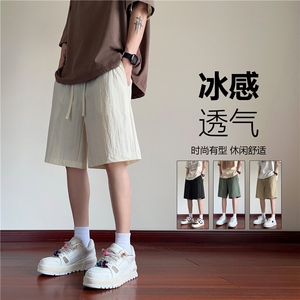 夏季新款简约纯色冰丝透气宽松休闲五分裤B315-K24150-特P25控48图片