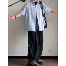 日系条纹衬衫短袖男女夏季新款宽松休闲男生衬衣外套CDA03-P28，男装T恤，星座208-5