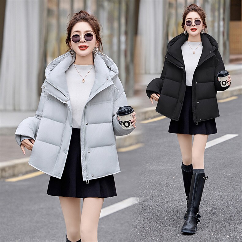 2025冬季新款羽绒服女短款白鸭绒外套时尚百搭显瘦连帽面包服,女装羽绒服,自然秀