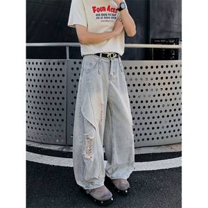 AK1960-P60港风新款嘻哈ins高街潮流痞帅牛仔裤,女装休闲裤,星座617A-2