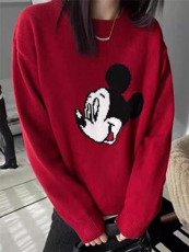 2025年秋季时尚气质圆领长袖百搭卡通图案羊毛衫，女装羊毛衫，百纯羊绒