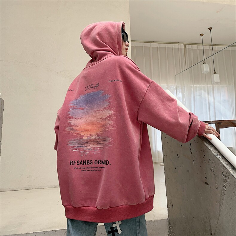 2024新款秋装复古美式水洗做旧宽松连帽卫衣301B-JB7883-P68图片