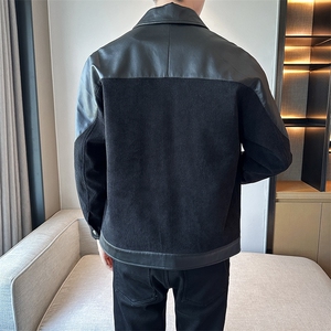 抖音轻熟小伙新款灯芯绒拼皮宽松夹克外套A236-JK-5061-P75图片