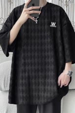 2024夏季新款旋律风车大码菱形格短袖T恤M-5XHT23328-特P25，男装T恤，电商A022