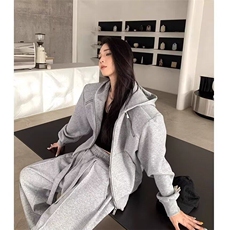 外套女款2025春秋款经典灰色开衫连帽卫衣宽松休闲针织运动衫，男装卫衣，星座506A