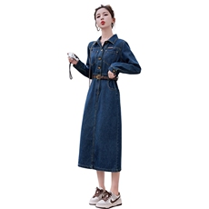 B馆二楼161号2024年春季牛仔翻领休闲风中长款连衣裙，女装连衣裙，瑶迪