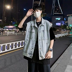 复古牛仔马甲男潮牌个性潮流坎肩马夹外套宽松AA82-P52，女装短外套，星座208-5